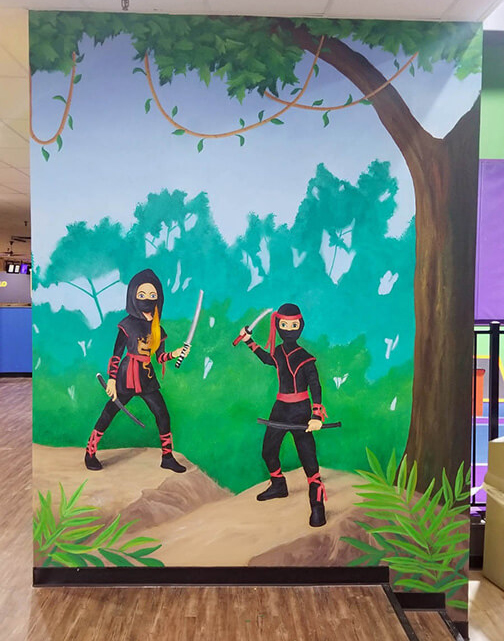 Two Ninjas in Their Ninja Dress in a Forest Painting