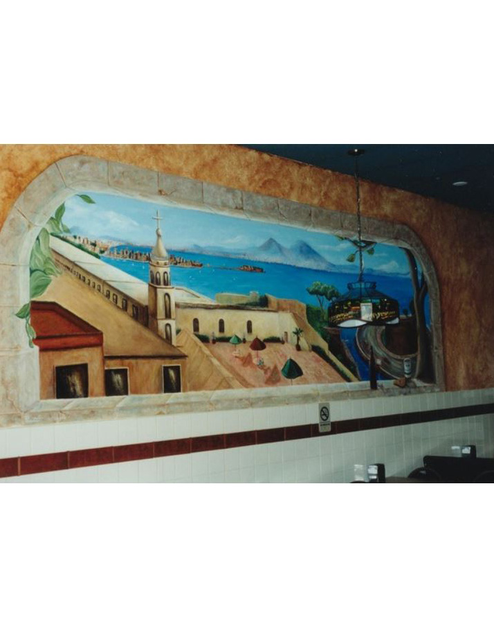 Wall Painting of an Ocean City Top View and Roads