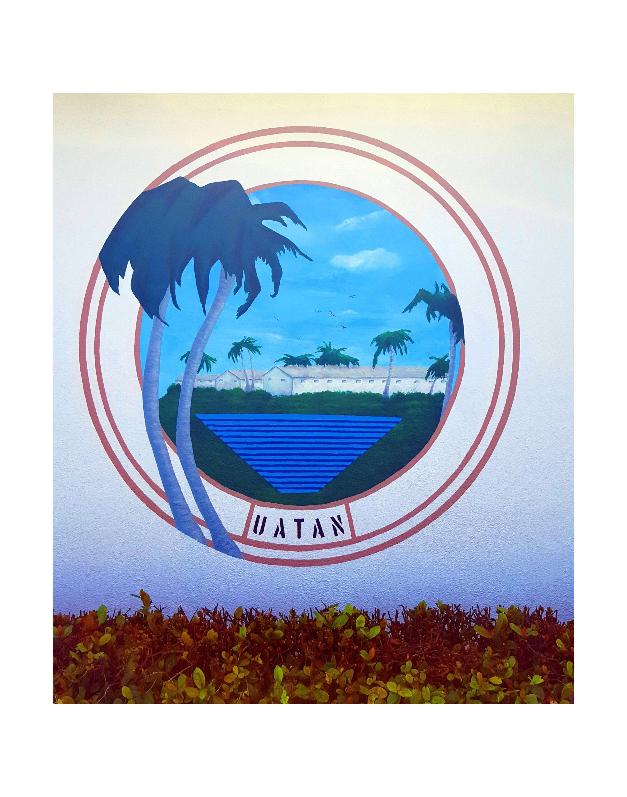 A Coconut Trees and a Building Logo Painted on a Wall
